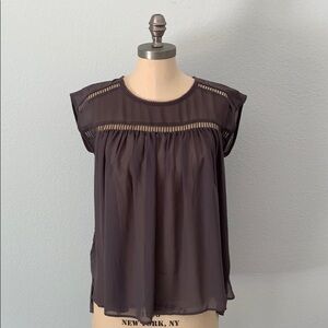 LOFT women’s gray flowy embroidered blouse